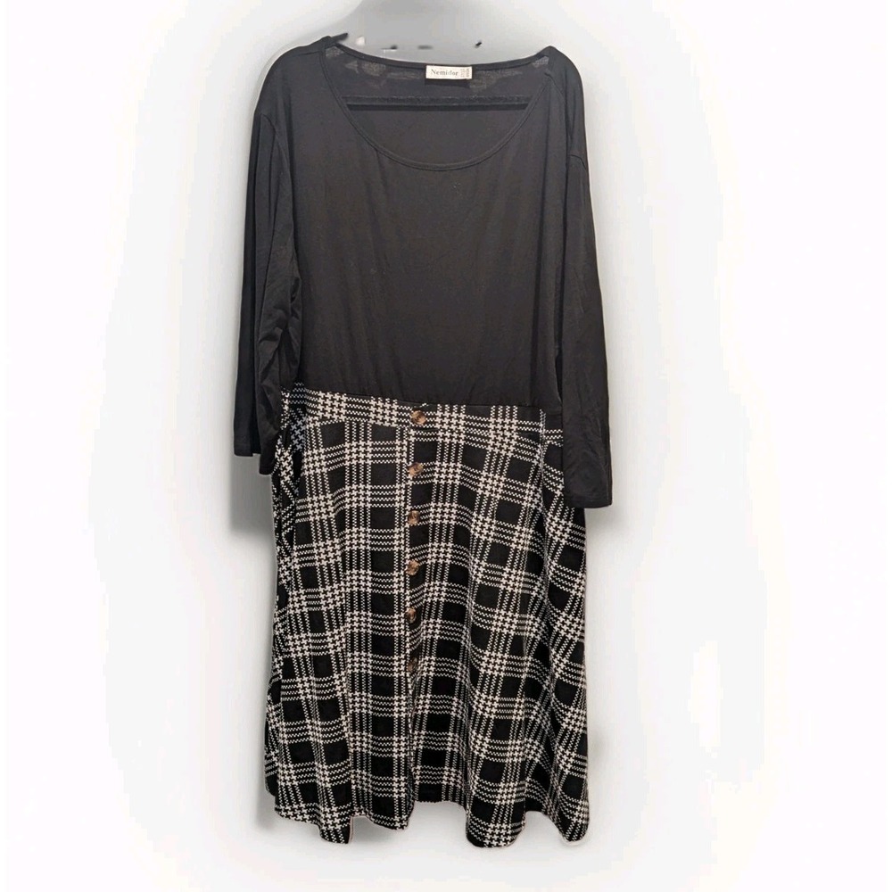 Dark‎ Academia Plaid Midi Dress Button Front Pockets Plus Size 26 Nemidor